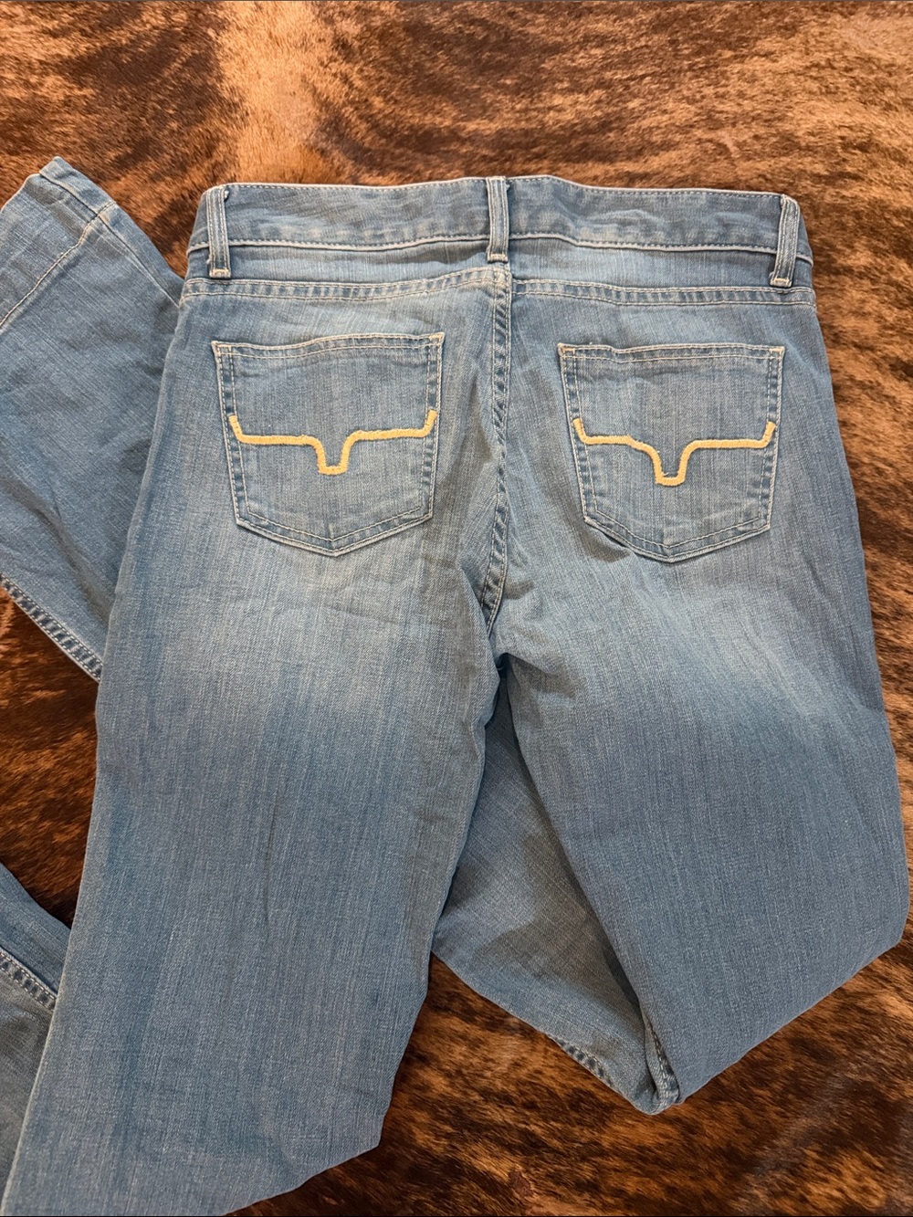 Kimes Ranch Light Blue Flare Jeans with Gold Pocket Accent